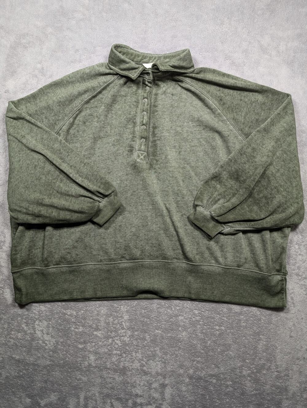 Terra & Sky Henley Sweatshirt Womens 1X 16W 18W Green Relaxed Fit Fleece